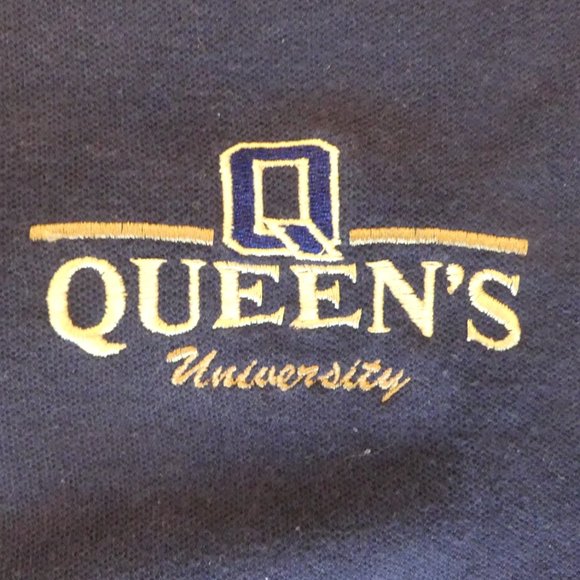 Queen's University Vintage Logo Patch Navy Blue Large Polo Shirt - Picture 2 of 4